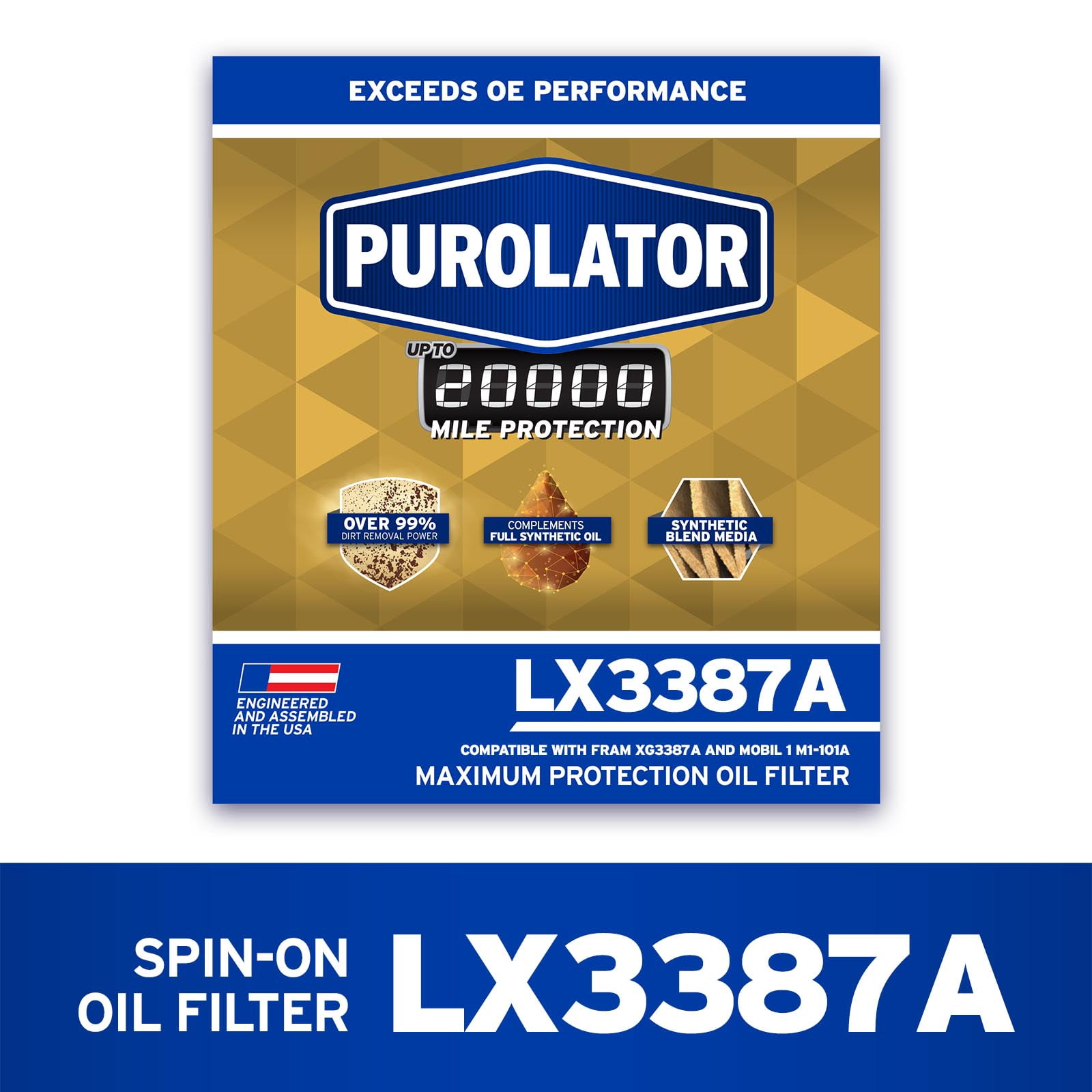 Purolator LX3387A Purolator 20K Oil Filter with 20,000 Mile Protection for Select SAAB, Cadillac, Jeep, Chevrolet, and more