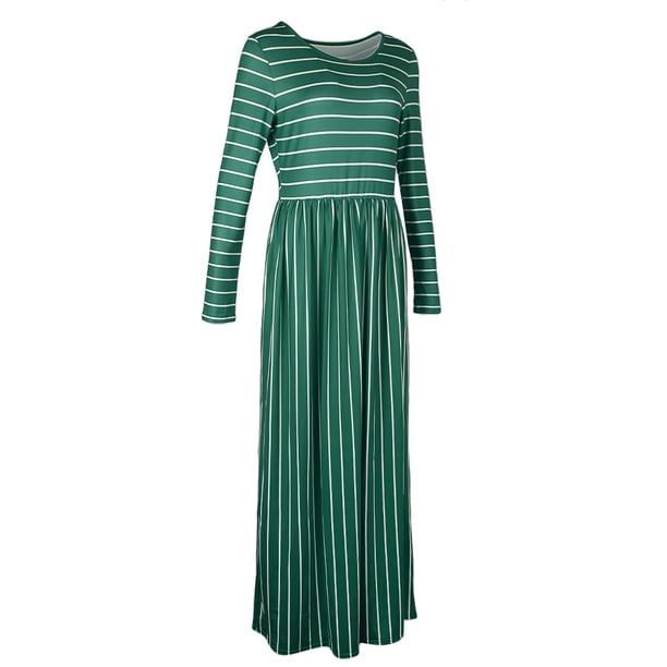 Vestido Largos Maxi Plisados de Manga Larga a Rayas Manga 3/4 Mujer Casual Estilo - L verde se describe Sunnimix vestido maxi a rayas