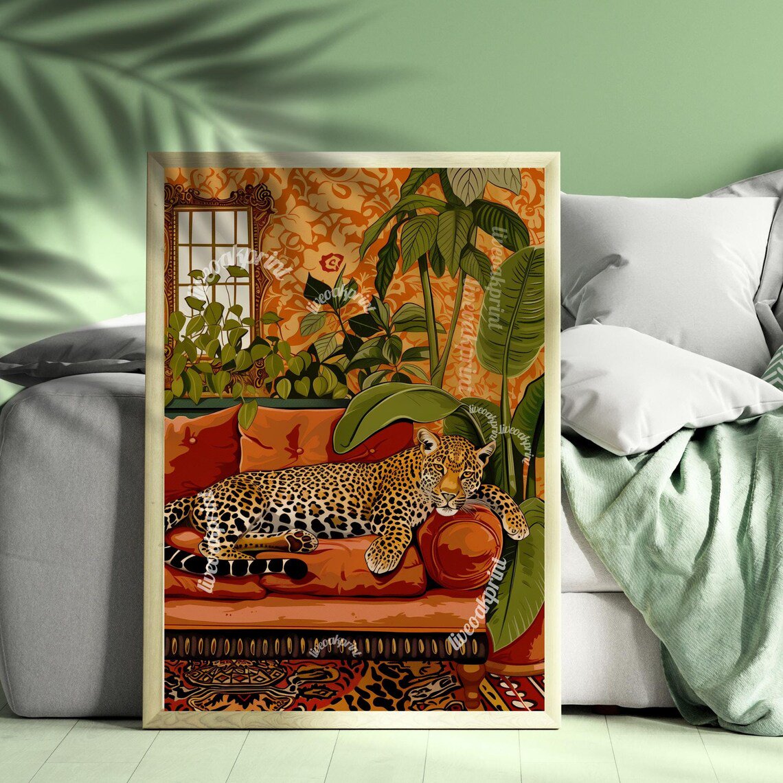 Terracotta Panther Print - Burnt Orange Decor - Maximalist Wall Art - Panther Print - Boho Wall Art - Panther Living Room Wall Art Modern Wall Decor 12x18 UNFRAMED