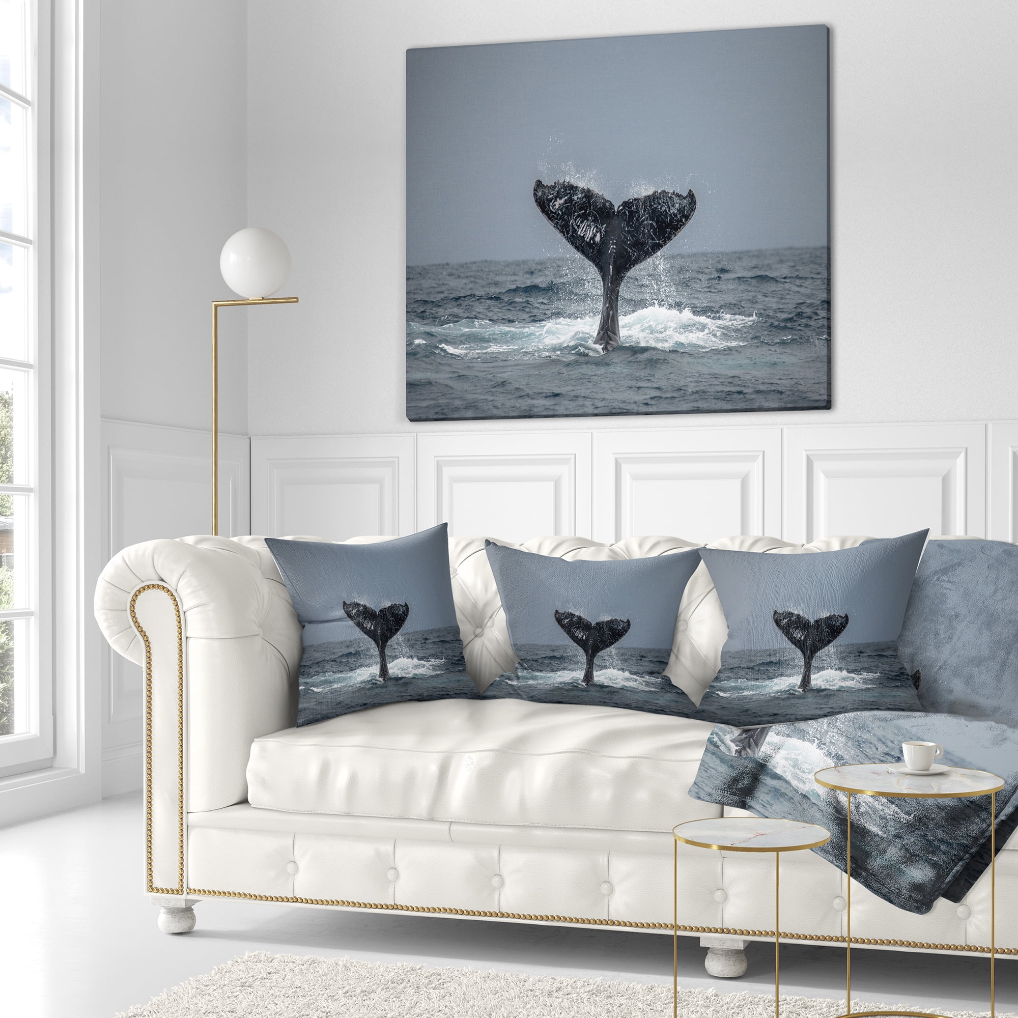 Designart Large Humpback Whale Tail - Animal Throw Pillow - 18x18