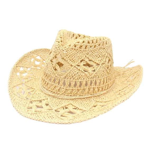 Safeydaddy Unisex Western Cowboy Straw Hat, Lightweight, Breathable, Large Brim, Solid Color, Hand Woven, One Size, 58cm Circumference