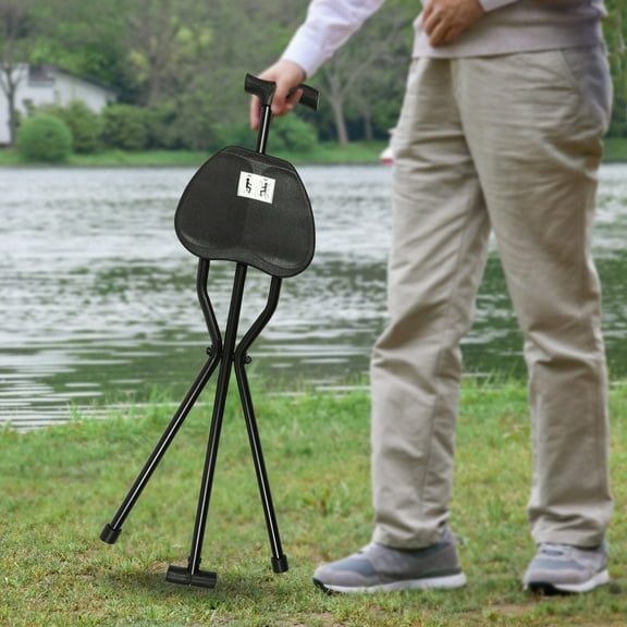 Toolven Foldable Walking Cane Seat, Ergonomic Design, Aluminum Alloy Frame, Supports Up to 249 lbs