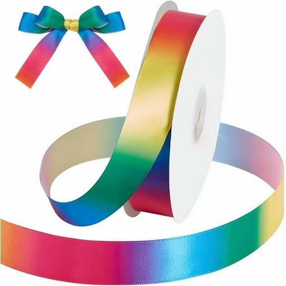 50 Yards Single Face Rainbow Satin Ribbon 25mm Wide Gradient Color Ribbon Polyester Grosgrain Ribbons Embellish Ribbons for Bows Crafts Gifts Wrapping Holiday Party Wedding Decoration diy