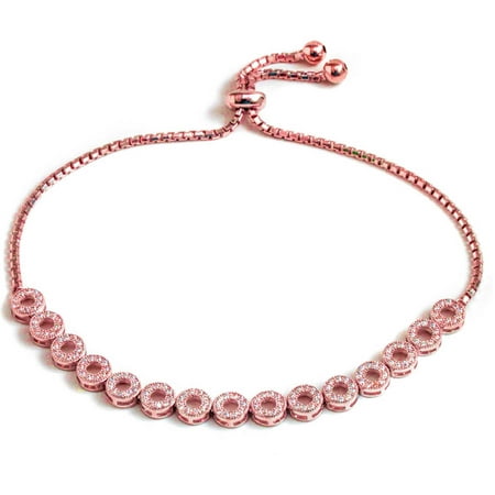 Pori Jewelers CZ 18kt Rose Gold-Plated Sterling Silver Multi-Circle Friendship Bolo Adjustable Bracelet