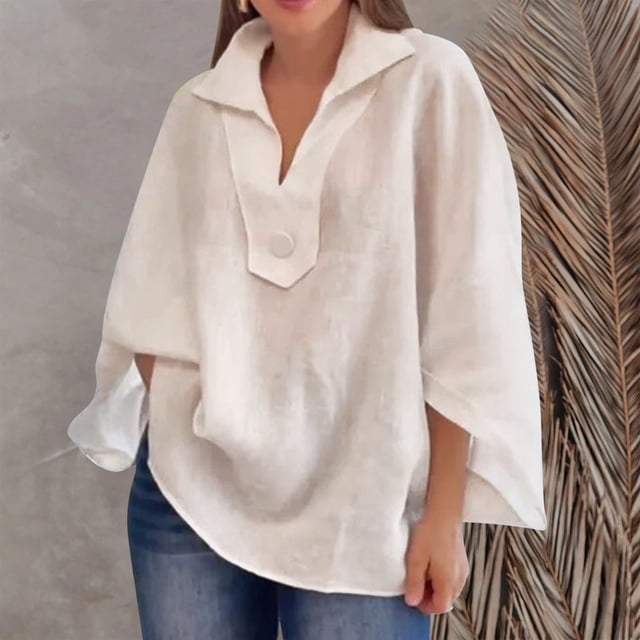 Sudadera con capucha para mujer,Camisa de lino con botones para mujer, cuello redondo, manga larga, lisa, 60 % algodón, 40 % lino, para uso diario y oficina, sopatenor