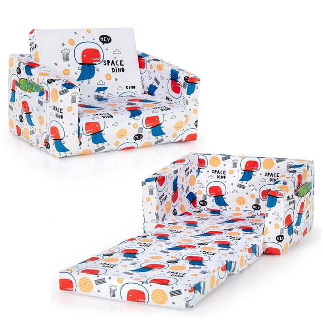 Costway Canapé pour Enfants 2-en-1 Convertible en Chaise Longue, Fauteuil Dépliable avec Pochette de Rangement