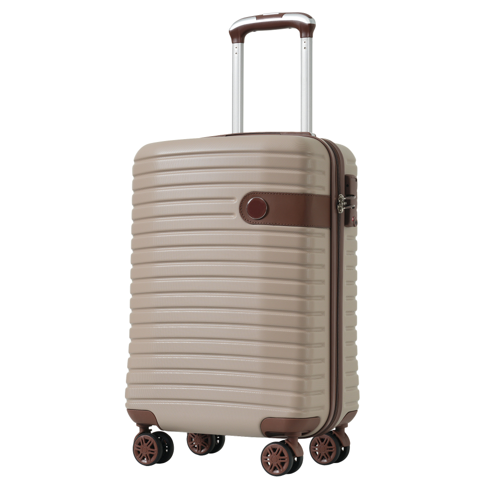 Tcbosik 3 Piece Hardside Luggage Set, 20" ABS Carry on Suitcase with TSA Lock and Spinner Wheels, Travel Bag and Toiletry Bag, Khaki
