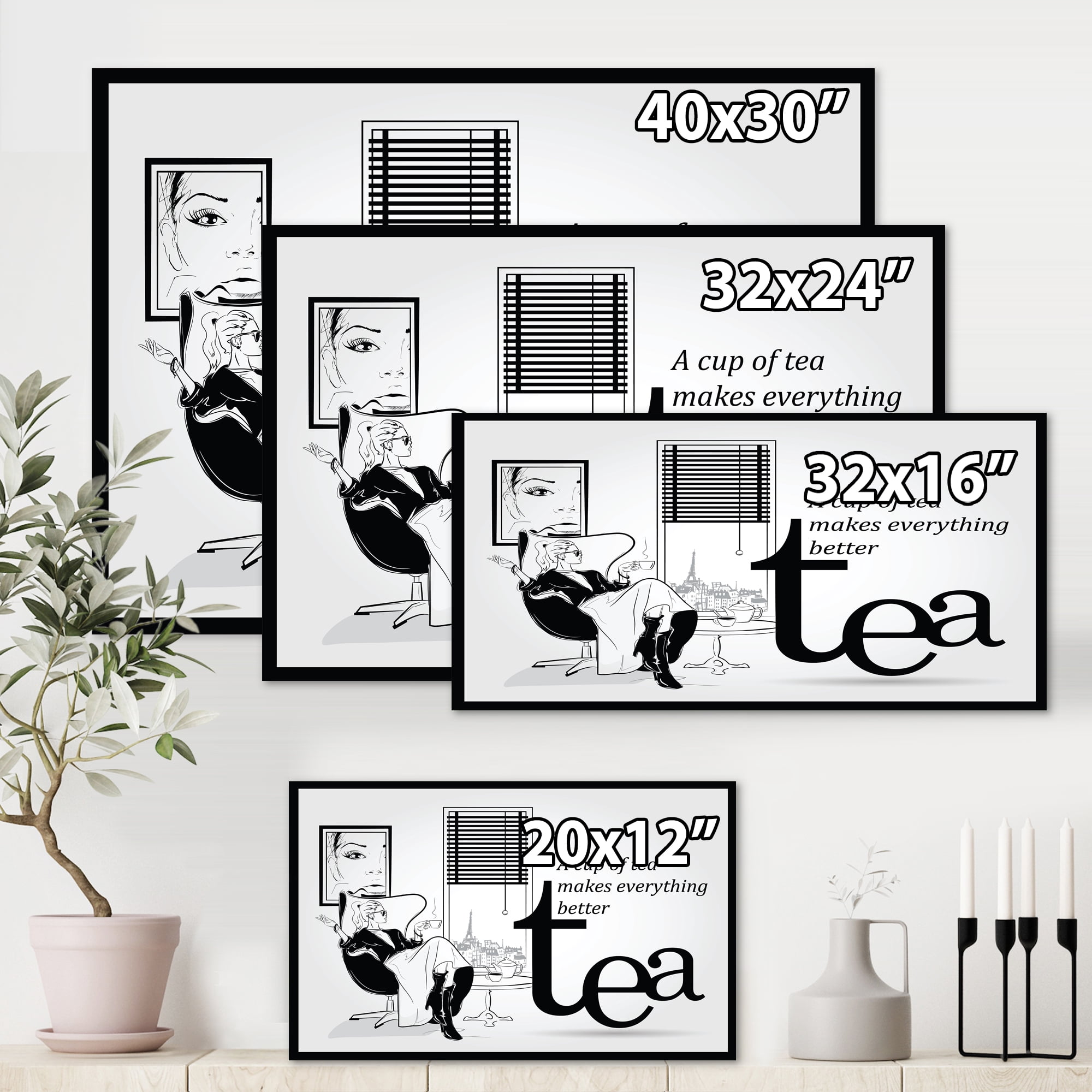 Designart ' Ancient Fashion Girl Drinking A Cup Of Tea ' Vintage Canvas Wall Art Print