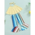 thumbnail image 3 of Bagilaanoe 2pcs Toddler Baby Girls Outfit Sets Lacing Halterneck Camisole Tops Stripes Flare Pants Casual Summer Clothes for Kids, 3 of 9
