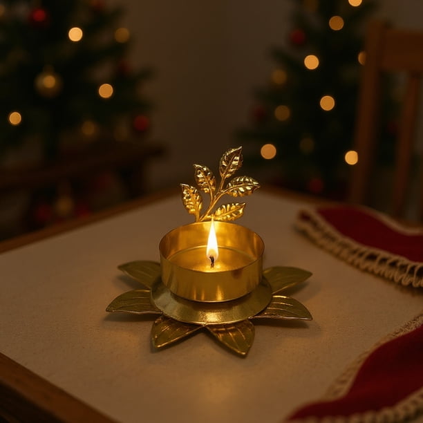 Candelabros De Metal Candelabro de metal amarillo de 9,5 x 9,5 x 6 cm, centro de mesa navideño para cena romántica a la luz de las velas (1 unidad) Rkxzt