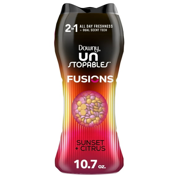 Downy Unstopables Fusions In-Wash Laundry Scent Booster Beads, Sunset and Citrus Scent, 10.7 oz, 2-in-1 All Day Freshness