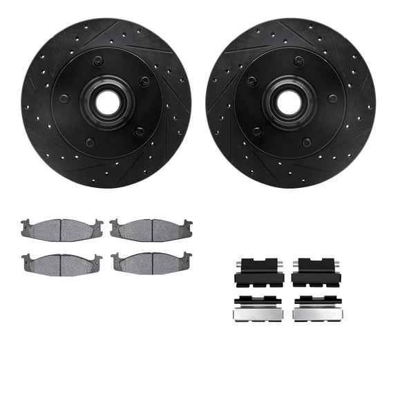 Dynamic Friction Company Front Brake Rotors-Drilled and Slotted-Black with 5000 Advanced Brake Pads includes Hardware 8512-99312