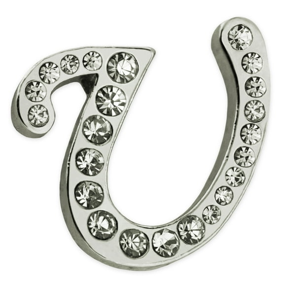 PinMart's Silver Plated Rhinestone Alphabet Letter U Lapel Pin