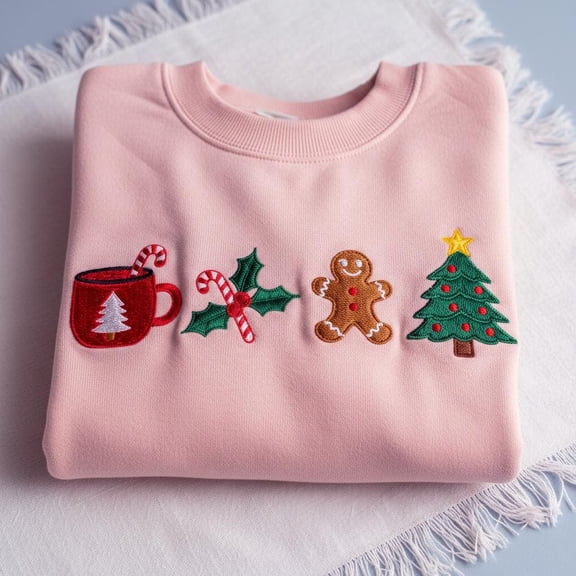 Christmas Embroidered Sweatshirt, Gingerbread Candy Cane Tree Holiday Crewneck, Cute Xmas Aesthetic Shirt, Christmas Icons Hoodie