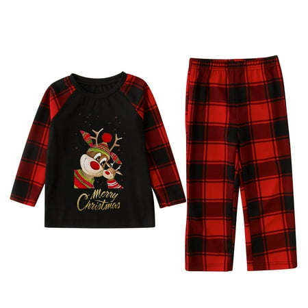 

Honeeladyy Christmas Family Pajamas Fashion Boys Girls Christmas Deer Print Top Pants Suit Family Parent-child Wear Kid Black Clearance under 5$