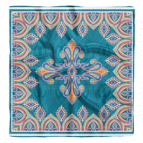 Phagun Green Floral & Paisley Pure Silk Printed Scarf Square Dupatta Head Neck Wrap Bandanas For Women