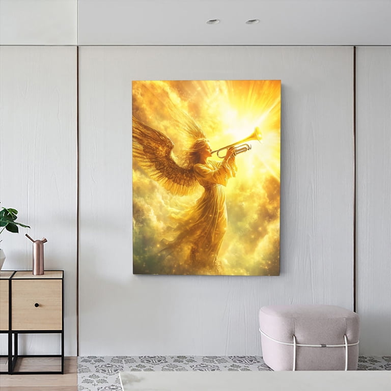 CozyNet An Angel Blowing A Trumpet Surrounded By Golden Beams Of