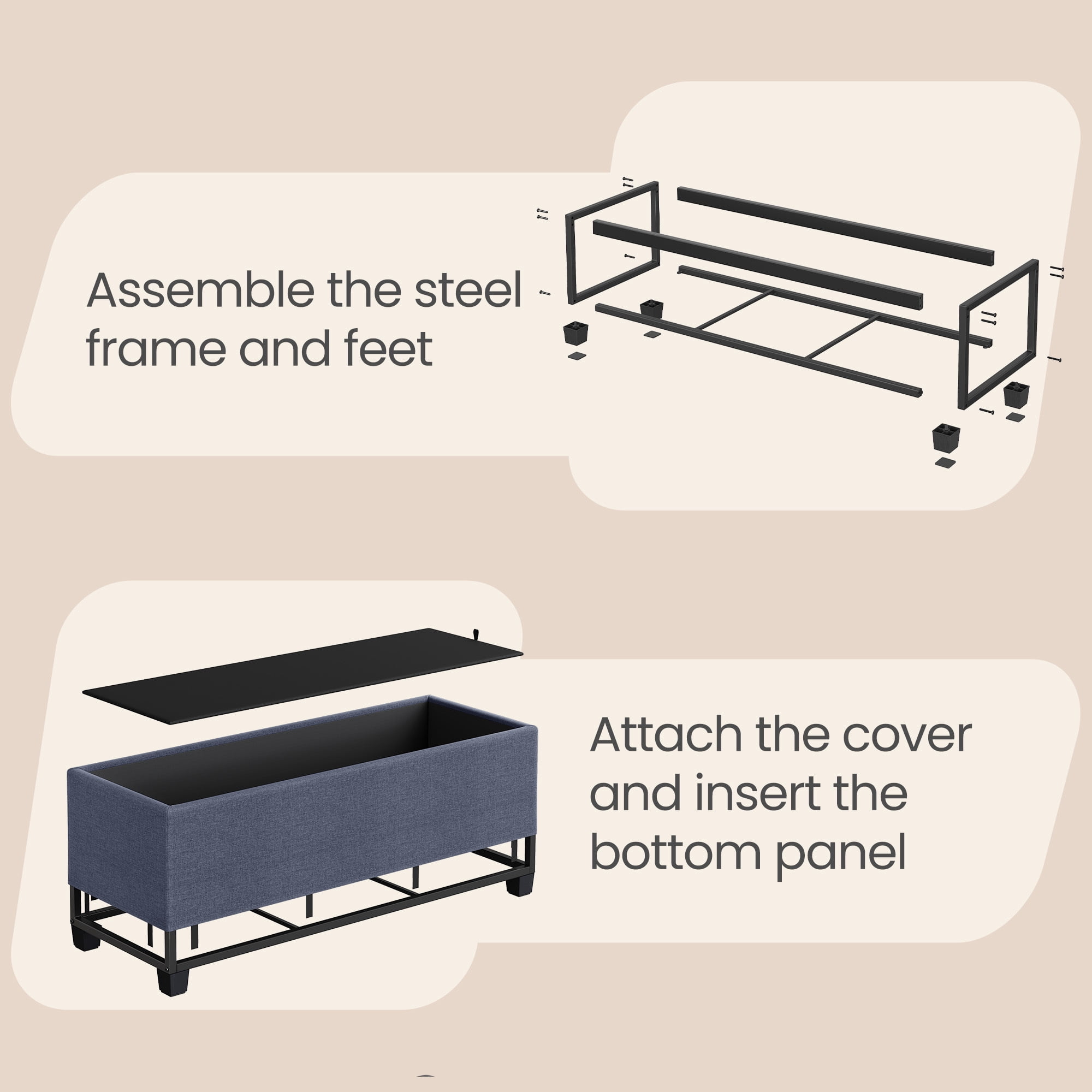 Ledrem Large Storage Ottoman Bench, End of Bed Bench with Tufted Linen-Look Fabric, Light Denim Blue