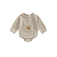 thumbnail image 1 of Bagilaanoe Newborn Baby Boy Girl Romper Tops Casual Long Sleeve Bear Embroidery Bodysuit 6M 12M 18M 24M Front Pocket One-Piece Pullover, 1 of 8
