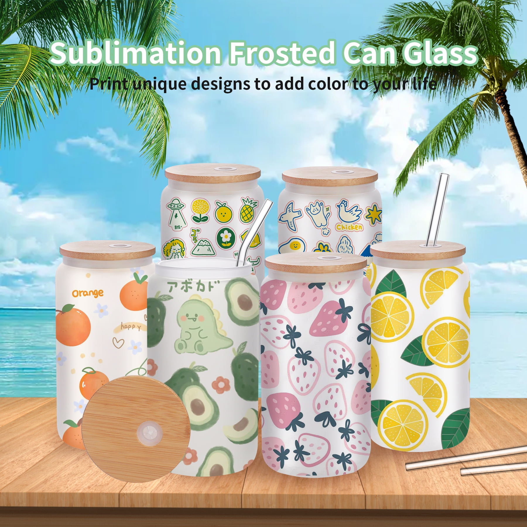 HTVRONT Sublimation Glass Blanks with Bamboo Lid - 16oz Frosted Sublimation  Beer Can Glass - Sublima…See more HTVRONT Sublimation Glass Blanks with