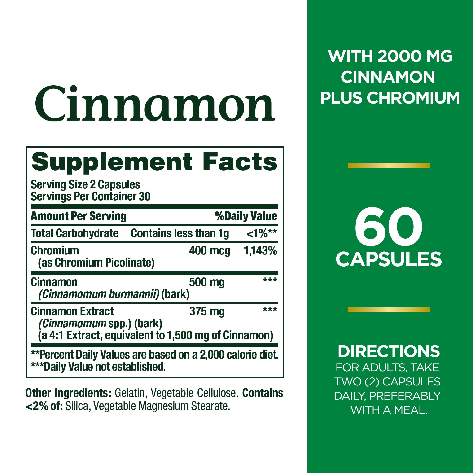 (3 pack) Nature's Bounty Cinnamon 2000mg Plus Chromium Capsules, Blood Sugar Metabolism Support, Herbal Health Supplement, 60 Count