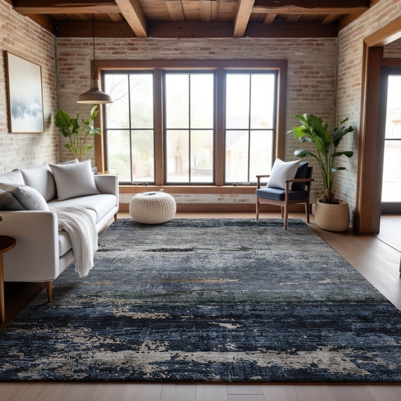 Addison Rugs Mayfield Premium Machine Washable Transitional Abstract Navy Rectangle Rug, 8' x 10'