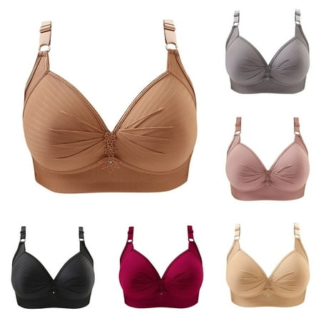 Fesfesfes Bras for Women Wireless 6PC Ladies Printing Gathered Together Large Size Daily Bra Underwear Bras