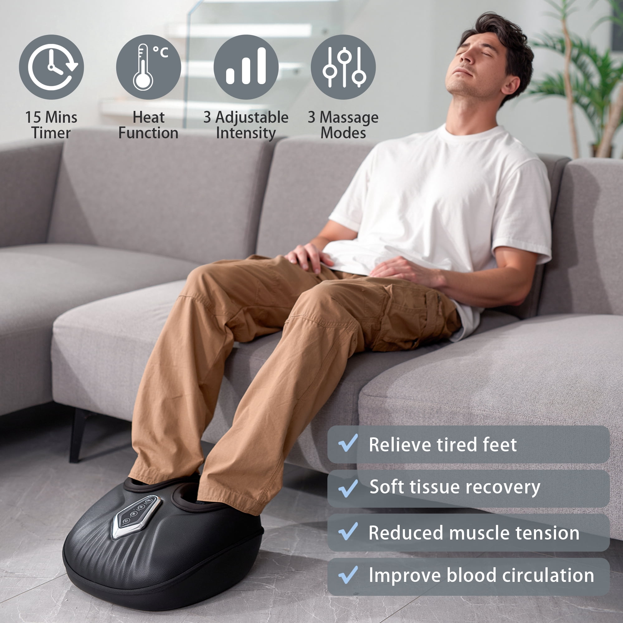 Foot Massager Gifts for Father's Day with Heat and Compression, Shiatsu Feet Massager, Fits Up to Men Size 13.5, Black