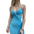 thumbnail image 2 of VISgogo Vestido de cuello halter para mujer, plisado en el pecho, sin espalda, color sólido, sin mangas, con recorte en la cintura VISgogo moda, 2 of 9