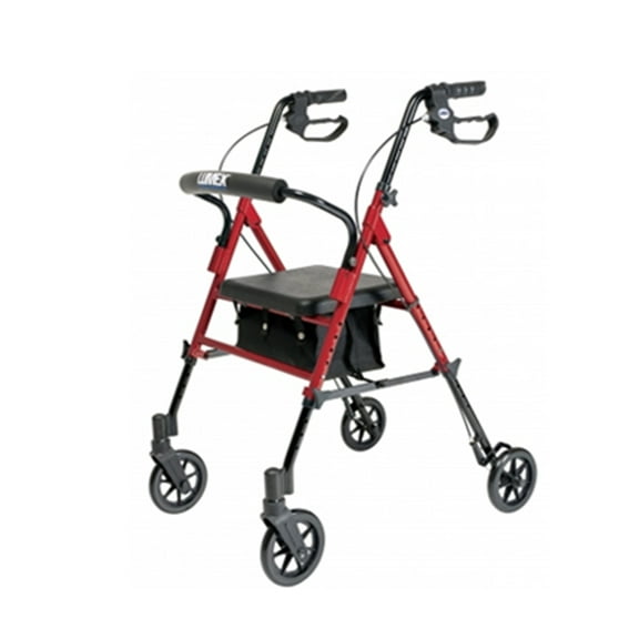 Lumex Set N' Go Wide 2-In-1 Height Adjustable Rollator Walker, Burgundy