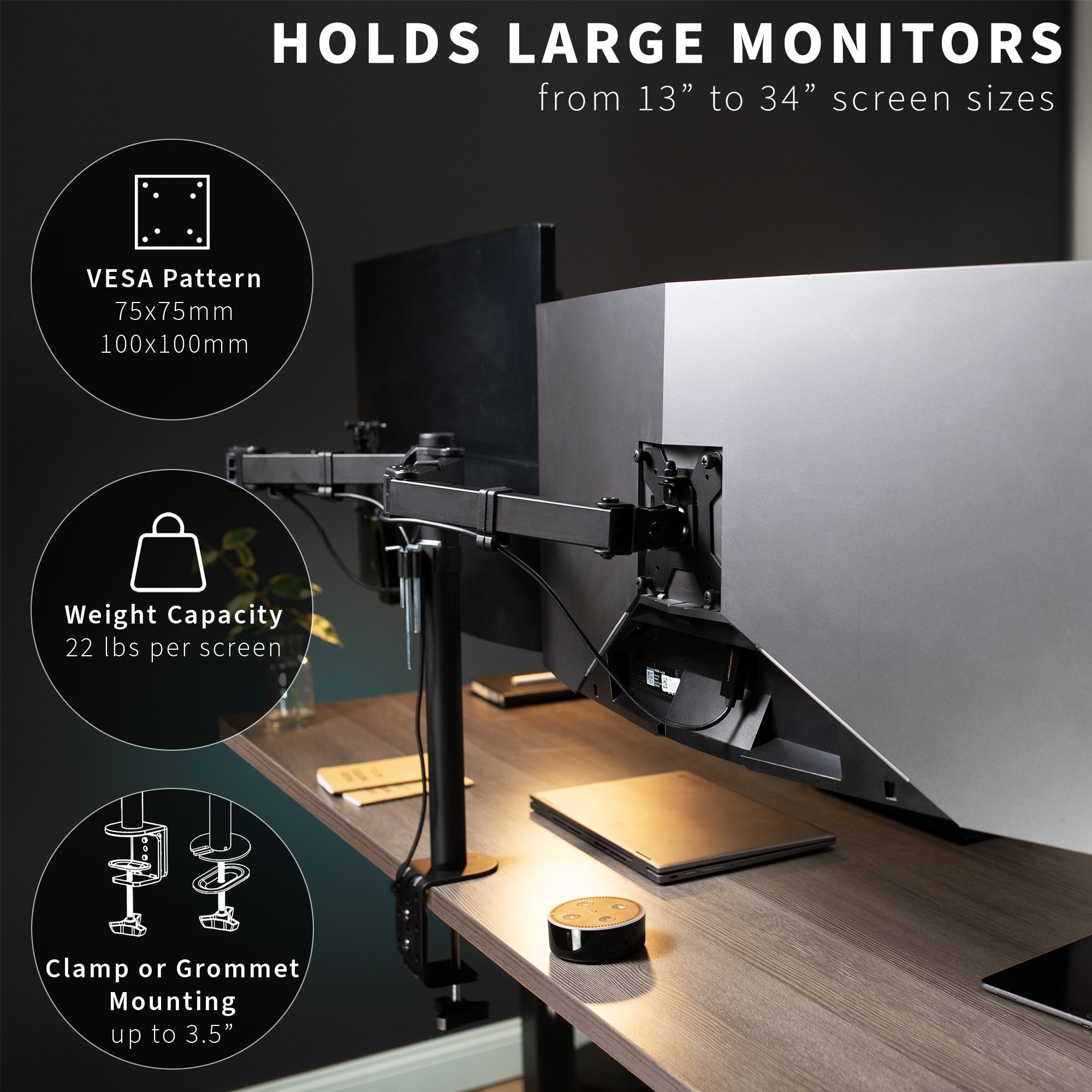 VIVO Full Motion Dual VESA Monitor Desk Mount Double Arm Joint Screens up to 34"
