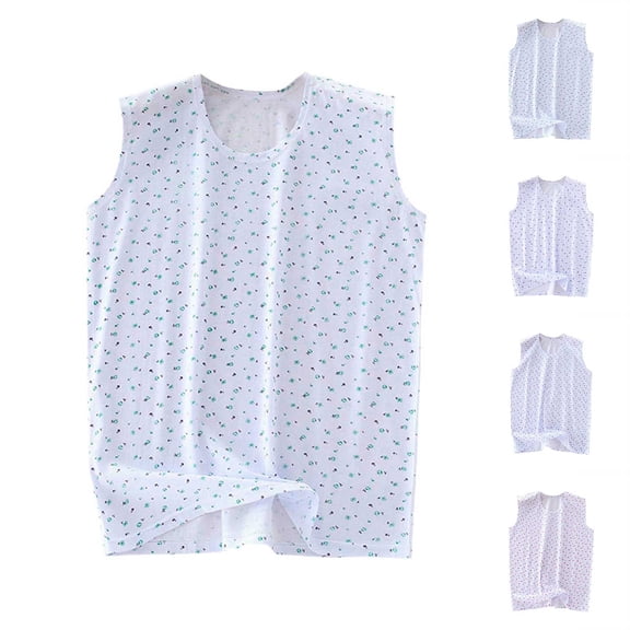 Womens Camisole Tops Cotton Loose Fit Casual Basic Layer Tank Tops Summer Round Neck Sleeveless Tees Comfy Print Camisole Top for Elder Women Sky Blue