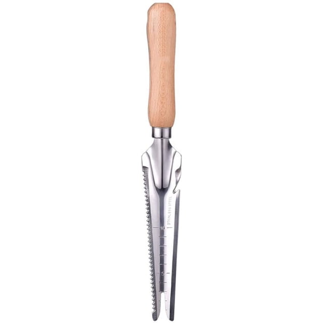 Abastado 2 cuchillos recortadores de acero inoxidable, pala de deshierba de jardín, cortador de mano de acero inoxidable, mango de madera, herramientas de excavación, trasplante de deshierba