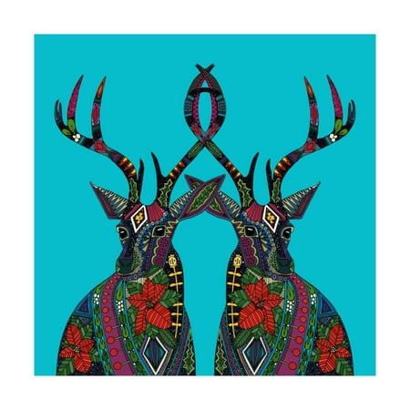 - Poinsettia Deer Blue Print Wall Art By Sharon Turner