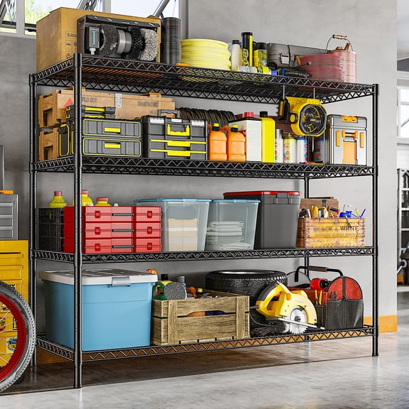 REIBII Heavy Duty Metal Storage Rack 4-Tier Adjustable Wire Shelves 2560lbs Pantry & Garage Shelving,55.5"H x 55.5"W x 18"D