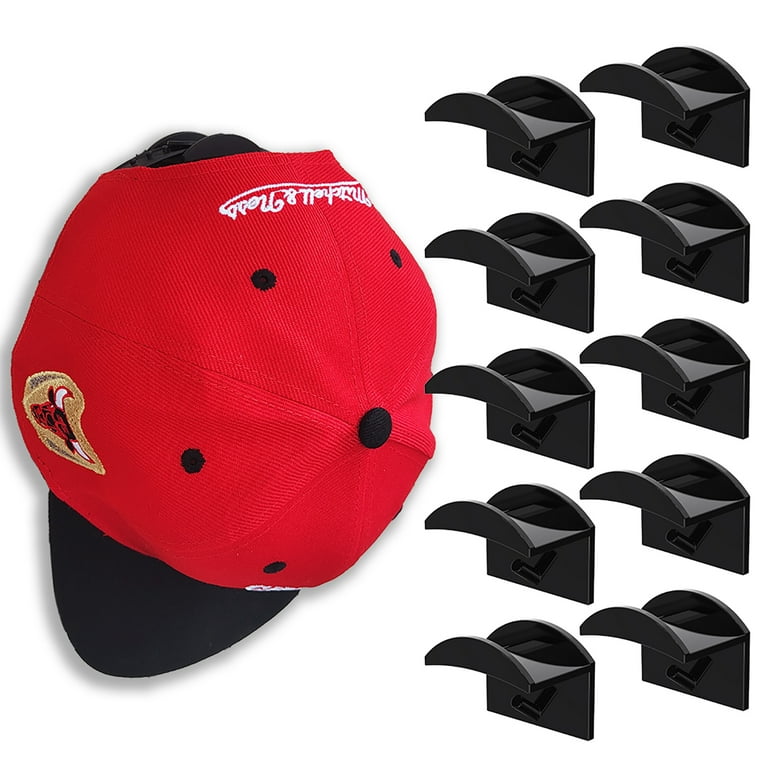 Mojoyce Adhesive Hat Hooks for Wall (10 Pack) - Baseball Caps Hangers Rack  (Black) 