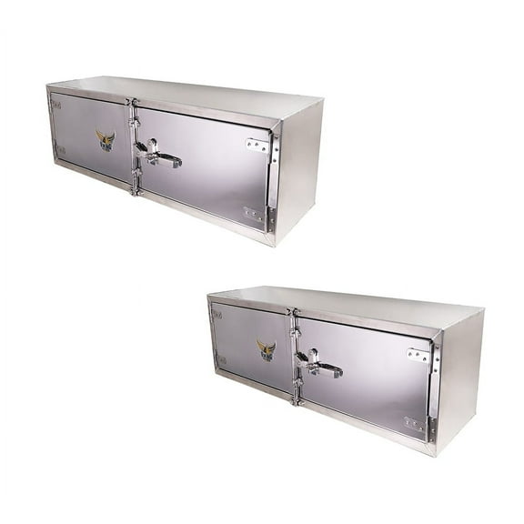 (2 Pack) 18"x18"x60" Aluminum Flatbed Trailer Underbody Tool Box with Mirror Finish Barndoor Style Double Doors & Paddle Lock - Heavy Duty Side Mount Tool Box for Trailer & Semi Truck