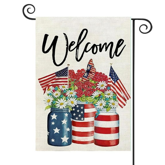 DMERBYL 4th of July Patriotic Garden Flag for 12×18 Inch Double Sided Outside Small Floral Mason Jar Welcome Independence Day Yard Flag