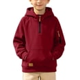 thumbnail image 2 of LOINRODI Boys Half Zip Hooded Sweatshirt, Raglan Sleeve Zip Arm Pocket Pullover Fleece Lined Casual Long Sleeve Fall Street Pullover Hoodie Wine Size 10, 2 of 9