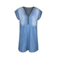 thumbnail image 4 of Honeeladyy Women's Dress Fashion Short Sleeve Slim Denim Solid Color Zipper Dress Dresses for girlfriend, 4 of 9