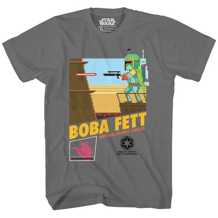 Star Wars Pixel Boba Fett Video Game Adult Mens T-Shirt Charcoal