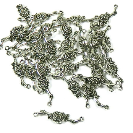 Flower Connector - 30 Antiqued Silver Chain Link Flower Connectors