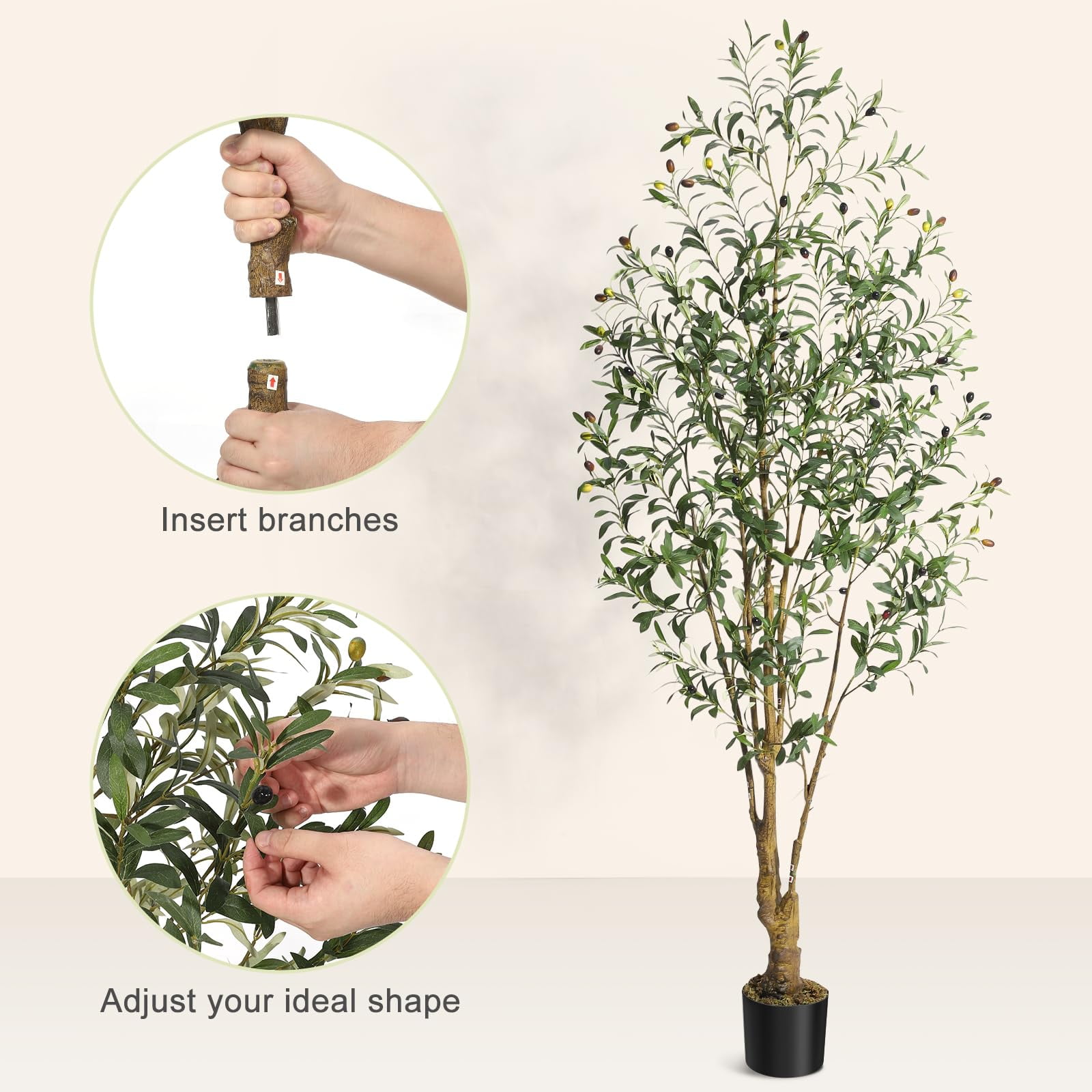 Ataucjin 6/7FT Artificial Olive Trees Tall Faux Olive Tree Plants Fake Olive Silk Tree With Realistic Trunk Leaves Fruits Fake Potted Tree For Home Office Decor