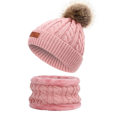 

BIZIZA Baby Hats Toddler Cute Caps Warm Beanie Christmas Faux Fur Pompom for 1-5Y Kids Watermelon Red One Size