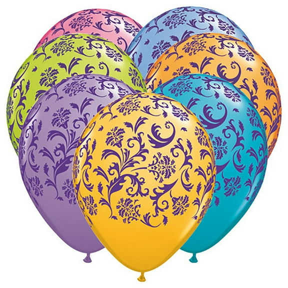 11 inch Damask Print Contempory Assortment with Purple Ink Latex Balloons (50 Pack) - Party Supplies Decorations
