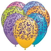 11 inch Qualatex Damask Print - Contempory Assortment W/ Purple Ink Latex Balloons (6 Pack) - Party Supplies Decorations