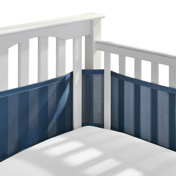 BreathableBaby Breathable Mesh Liner for Full-Size Cribs, Classic 3mm Mesh, Navy (Size 4FS Covers 3 or 4 Sides)