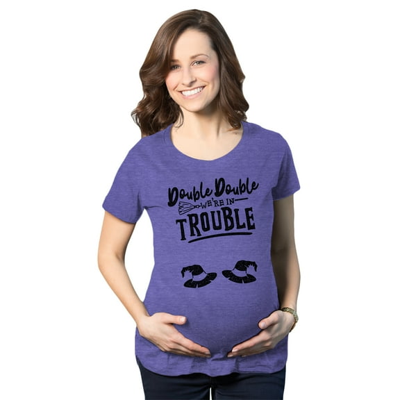 Maternity Double Double Were In Trouble T Shirt Funny Halloween Twins Tee