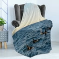 thumbnail image 4 of Whale Soft Flannel Fleece Throw Blanket, Real Photo Image of 4 Killer Whales Coming out of the Seartwork Print, Cozy Plush for Indoor and Outdoor Use, 60" x 80", Blue and Black, by Ambesonne, 4 of 5