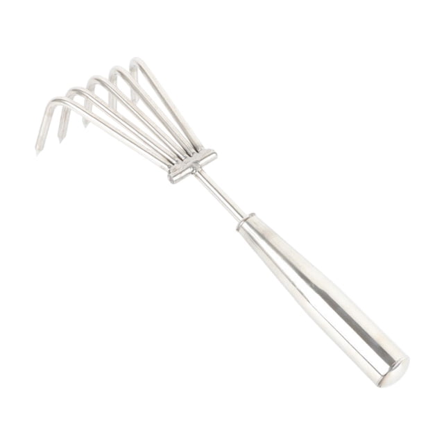 Rastrillo de mano portátil pequeño de acero inoxidable para jardín, granja y césped. 5 dientes